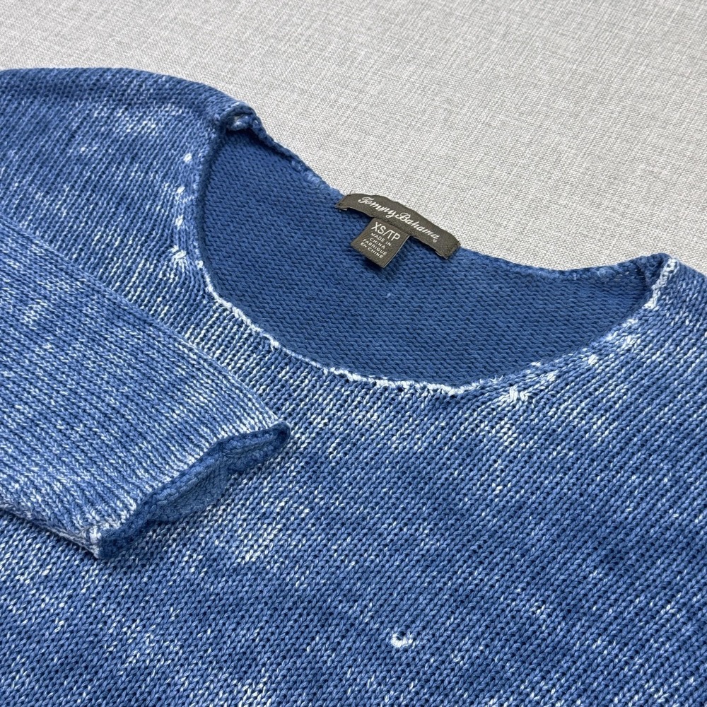 Tommy Bahama Pullover Sweater Womens XS Blue Linen Cotton Open-Knit Lightweight